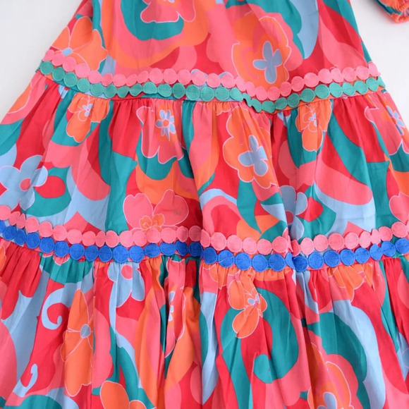 Alden Adair Mia Trippy Boho Red Floral Short Sleeve Midi Dress S NWT - Picture 7 of 14